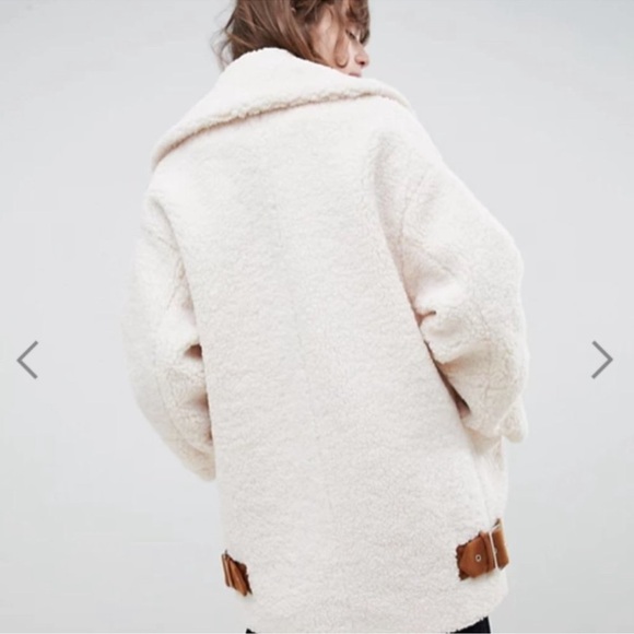 ASOS Teddy Bear Borg Oversized Burgundy Jacket Coat Belt women size Medium - Picture 7 of 9